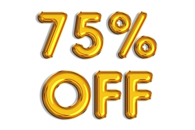 75 off discount promotion sale made of realistic 3d gold helium balloons Illustration of golden percent symbol for selling poster banner ads shopping concept Numbers isolated on white background