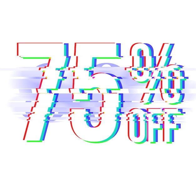 Photo 75 percent discount offers tag with glitch style design