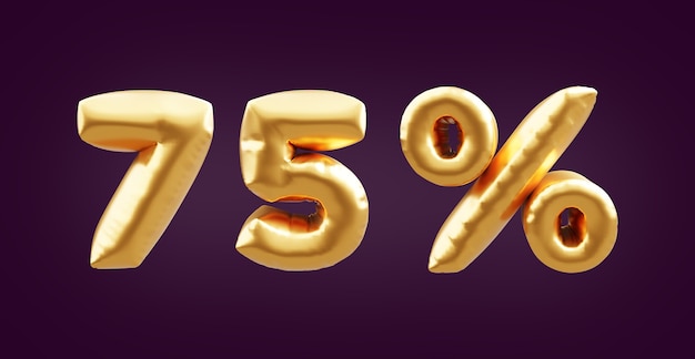 75 procent gouden 3d ballon illustratie. 3D gouden vijfenzeventig procent ballon illustratie. 75% gouden ballonnen