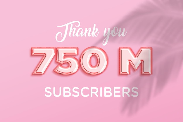 750 Million subscribers celebration greeting banner with rose gold design