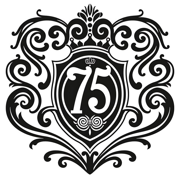 Foto logo del sigillo del 75° anniversario con un 75 stilizzato al centro collage simple creative design concept