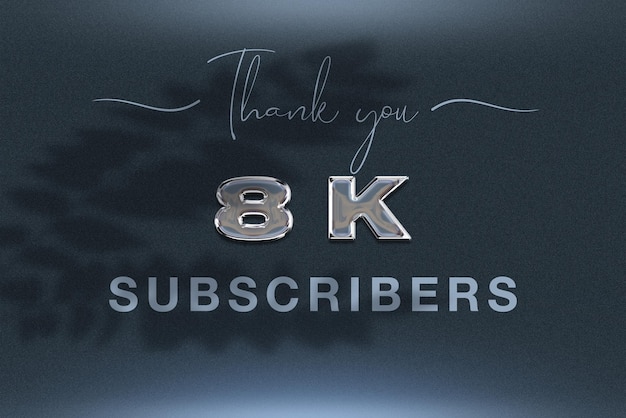 8 k subscribers celebration greeting banner with chrome design