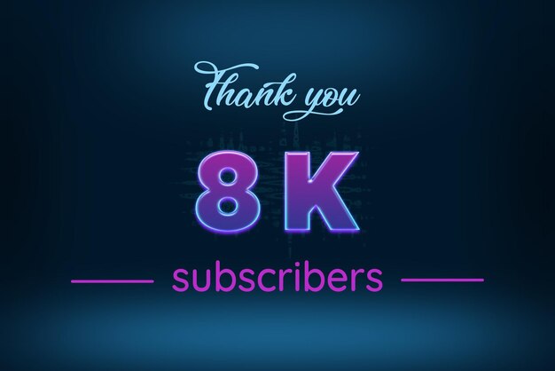 8 K subscribers celebration greeting banner with purple glowing design