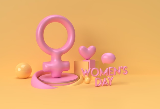 8 march Happy Women's Day with female Icon 3D Render Illustration Design.