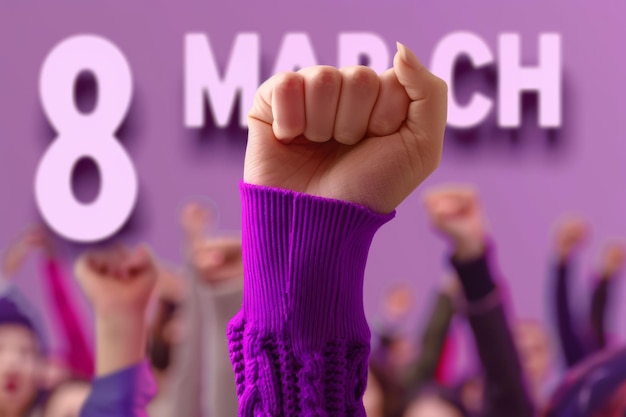 8 march illustration International Womens Day Tribute with fists raised purple colors