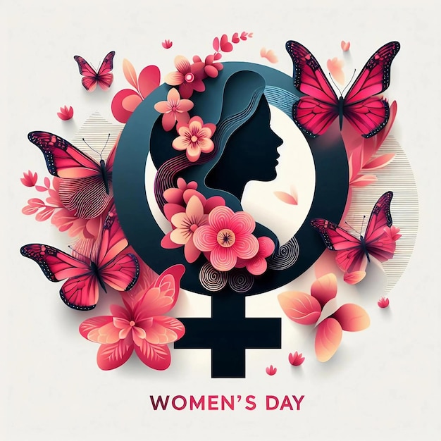 8 march womens day illustration with butterfly