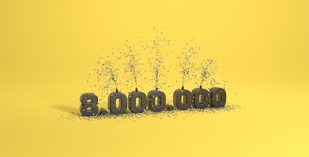 8 миллионов подписчиков или приз черный фон 3D-рендеринг
