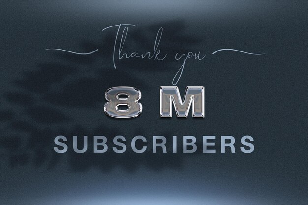 8 million subscribers celebration greeting banner with chrome design