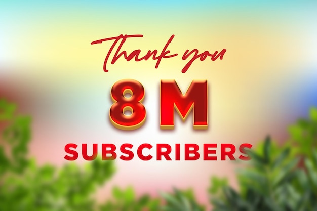 8 Million subscribers celebration greeting banner with fruity red candy design