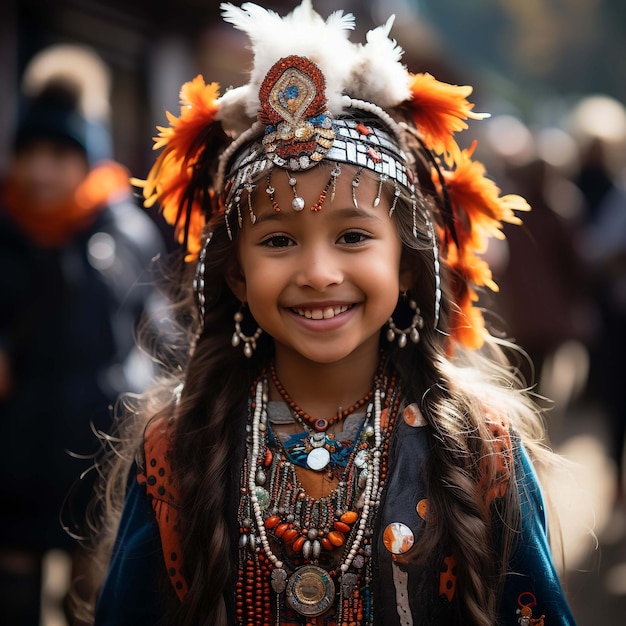 8 september 2022 Kathmandu Nepal Een glimlachend portret van een Nepalees jong meisje dat zich voordoet als een Kumari