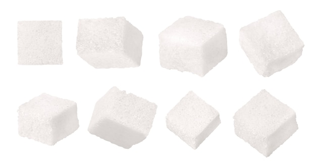 Photo 8 square cubes of sugar blocks isolated on white