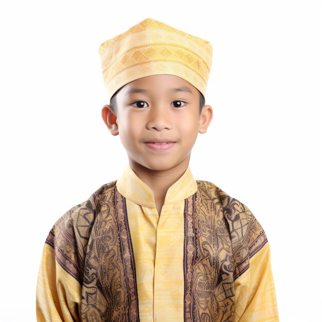 白い背景 1 の伝統的な服を着た 8 歳のタイの少年