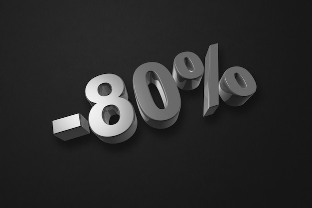80 off discount offer 3D illustration isolated on black Promotional price rate