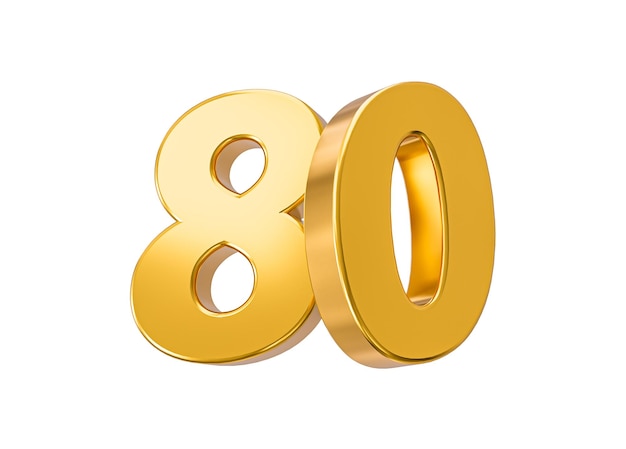 80 off on sale Gold percent isolated on white background 80th Anniversary celebration 3D Golden