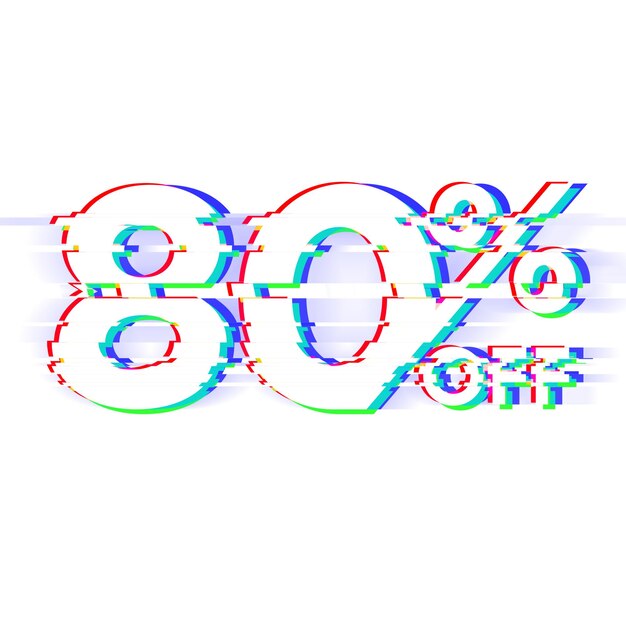 80 Percent Discount Offers Tag with Glitch Style Design