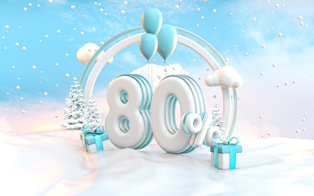 80 percent winter special offer discount background for social media Promotion poster 3d rendering