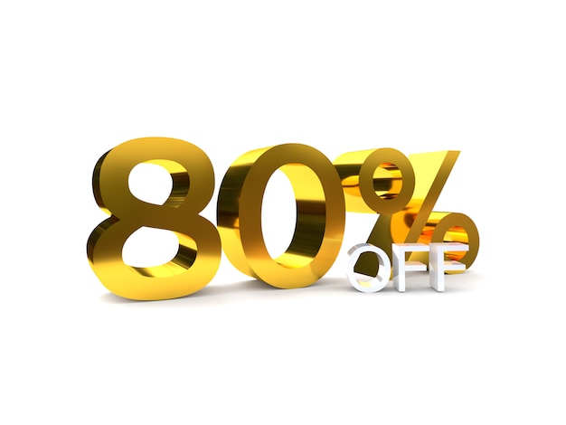 80% sale off discount. 3D golden number.