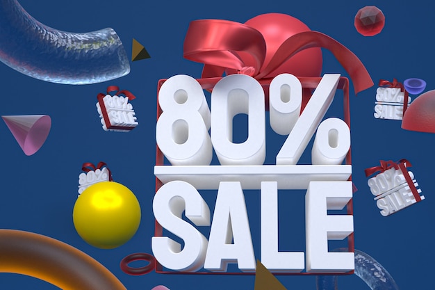 80% sale with bow and ribbon 3d design on abstract geometry