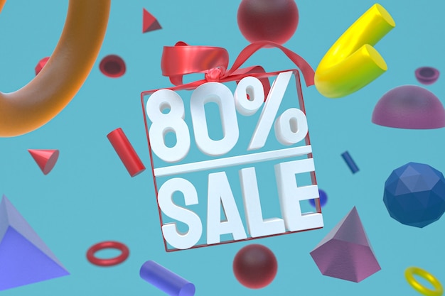 80% sale with bow and ribbon 3d design on abstract geometry