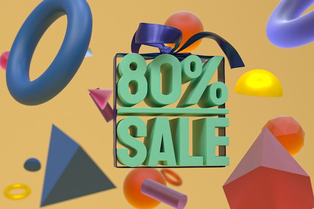 80% sale with bow and ribbon 3d design on abstract geometry
