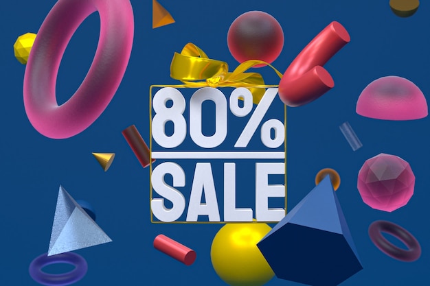 80% sale with bow and ribbon 3d design on abstract geometry