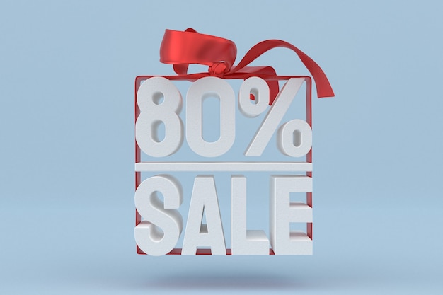 80% sale with bow and ribbon 3d design on empty background