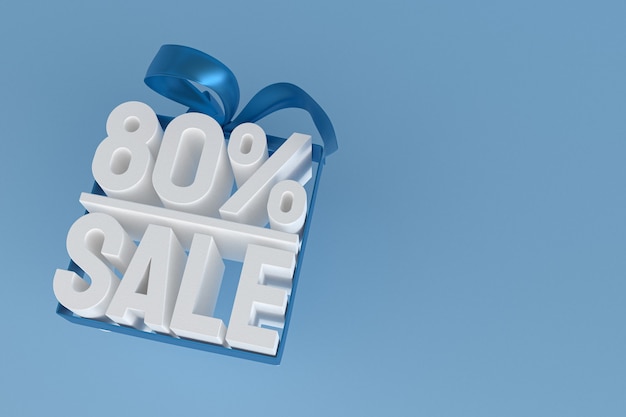 80% sale with bow and ribbon 3d design on empty background