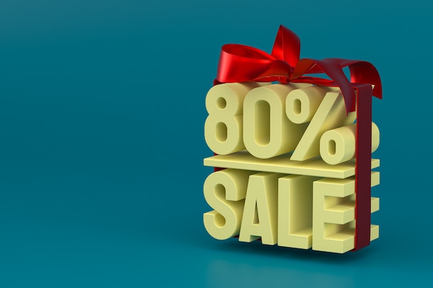 80% sale with bow and ribbon 3d design on empty background