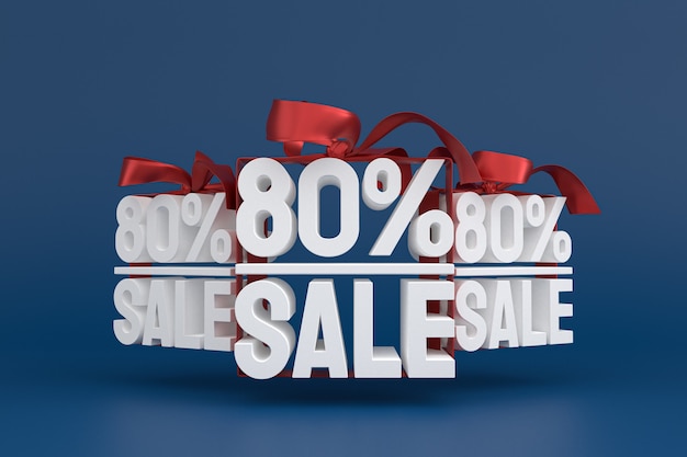 80% sale with bow and ribbon 3d design on empty background