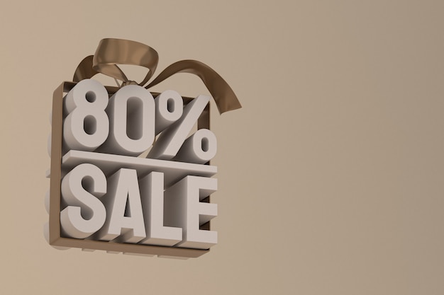 80% sale with bow and ribbon 3d design on empty background