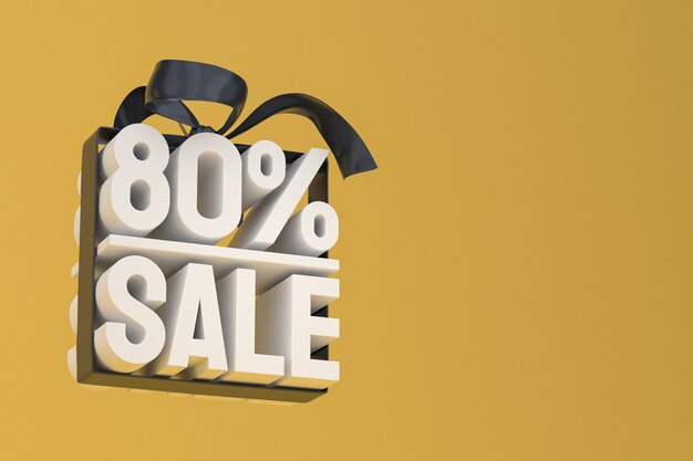 80% sale with bow and ribbon 3d design on empty background