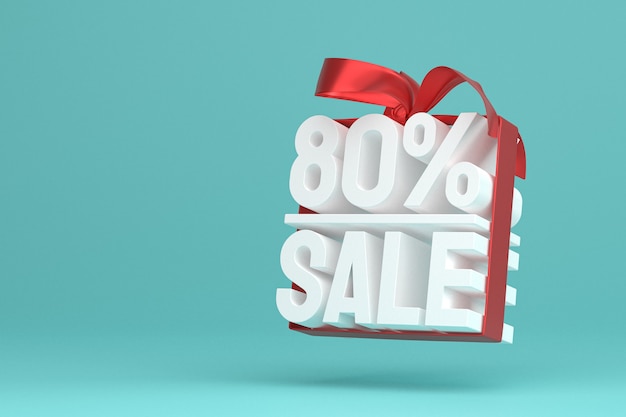 80% sale with bow and ribbon 3d design on empty background