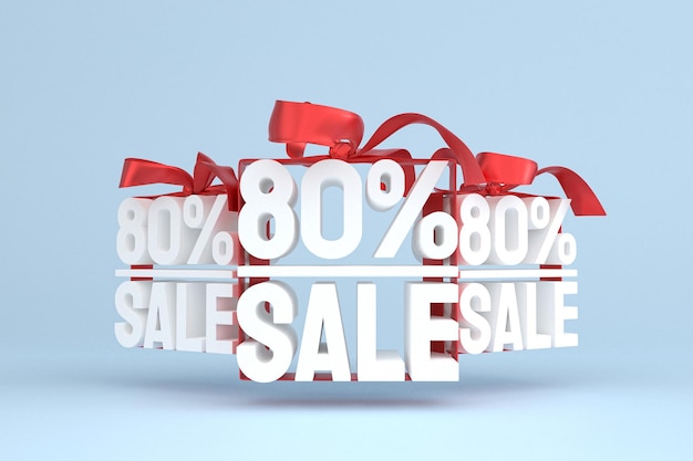 80% sale with bow and ribbon 3d design on empty background