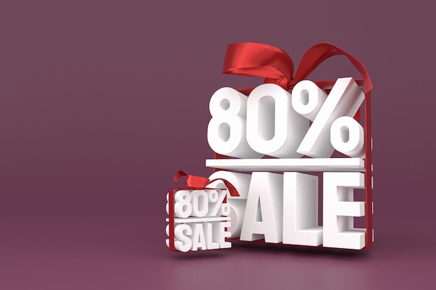 80% sale with bow and ribbon 3d design on empty banner