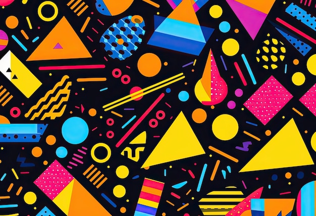 80s and 90s neon geometric shapes pattern in the style of quito school