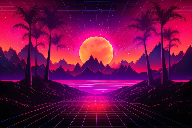 80s 90s Synthwave background wallpaper