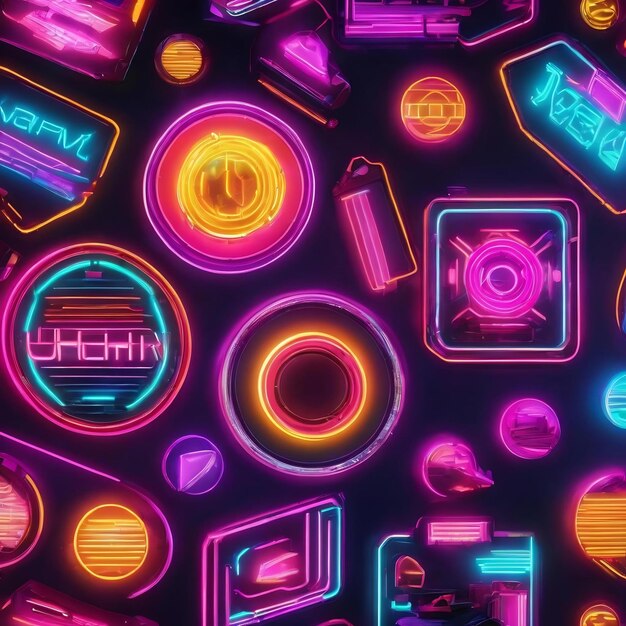 80s retro futuristic neon badge background 3d illustration premium