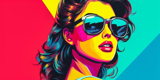 80s retro illustration of a woman in vibrant colors