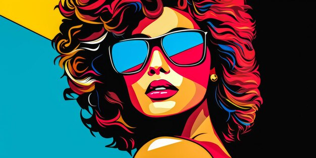 80s retro illustration of a woman in vibrant colors