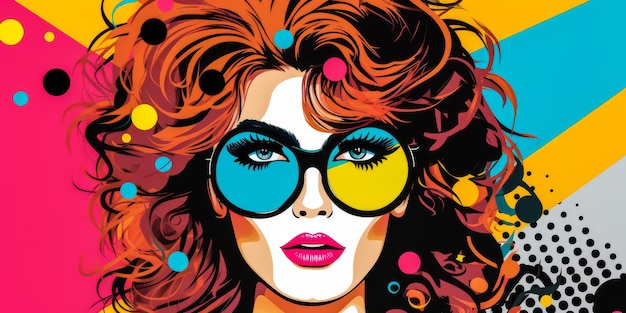 Ретро-иллюстрация 80-х годов с изображением женщины в ярких цветах