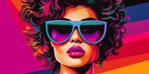 80s retro illustration of a woman in vibrant colors