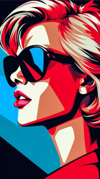 80s retro illustration of a woman in vibrant colors