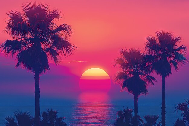 Photo 80s retrofuturism sunset with palm trees