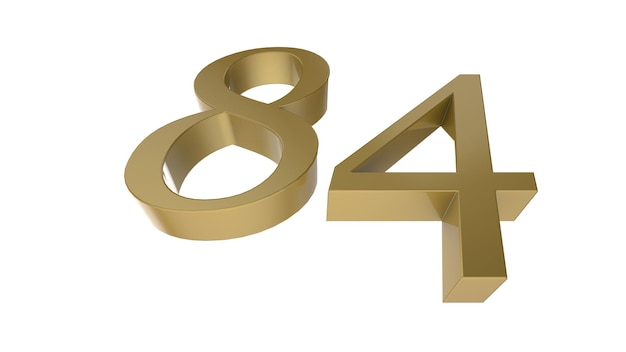 84 gold number digit metal 3d render illustration