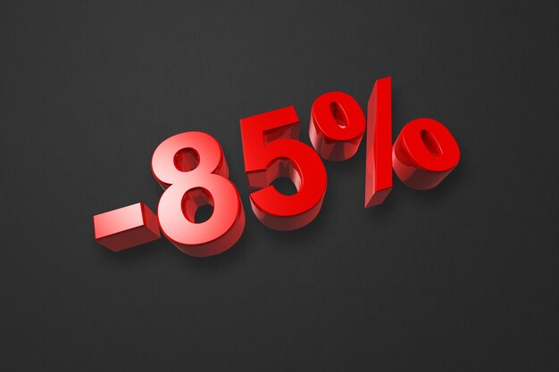 85 off discount offer 3D illustration isolated on black Promotional price rate