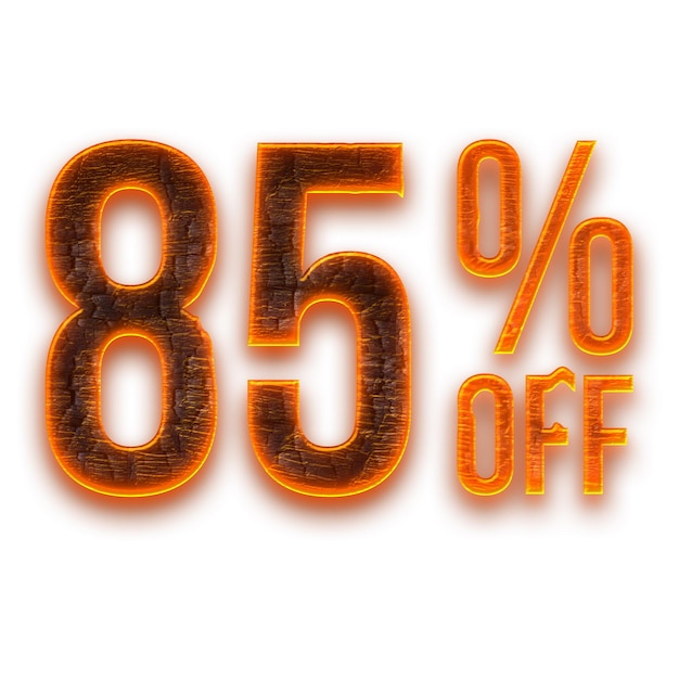 85 Percent Discount Offers Tag with Coal Fire Design