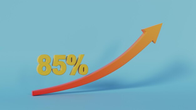 85 procent groei met stijgende pijl met achtergrond