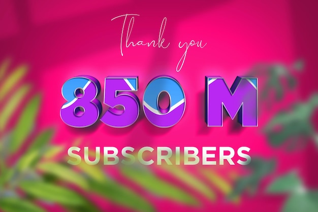 850 million subscribers celebration greeting banner with blue purple design