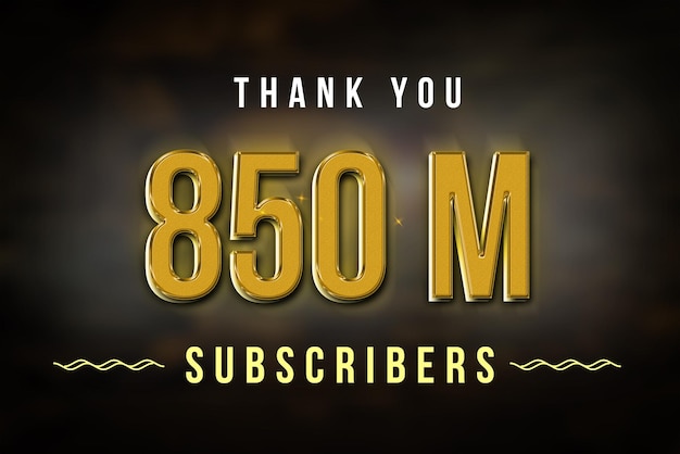 850 Million subscribers celebration greeting banner with golden design