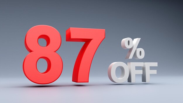 87 procent korting tekst in 3D rood 87 korting 3D tekst 87 verkoop 87 korting verkoop tekst